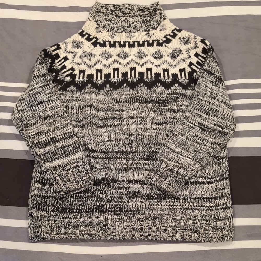 525 AMERICA FAIR ISLE WOOL BLEND Sweater Medium Black And White